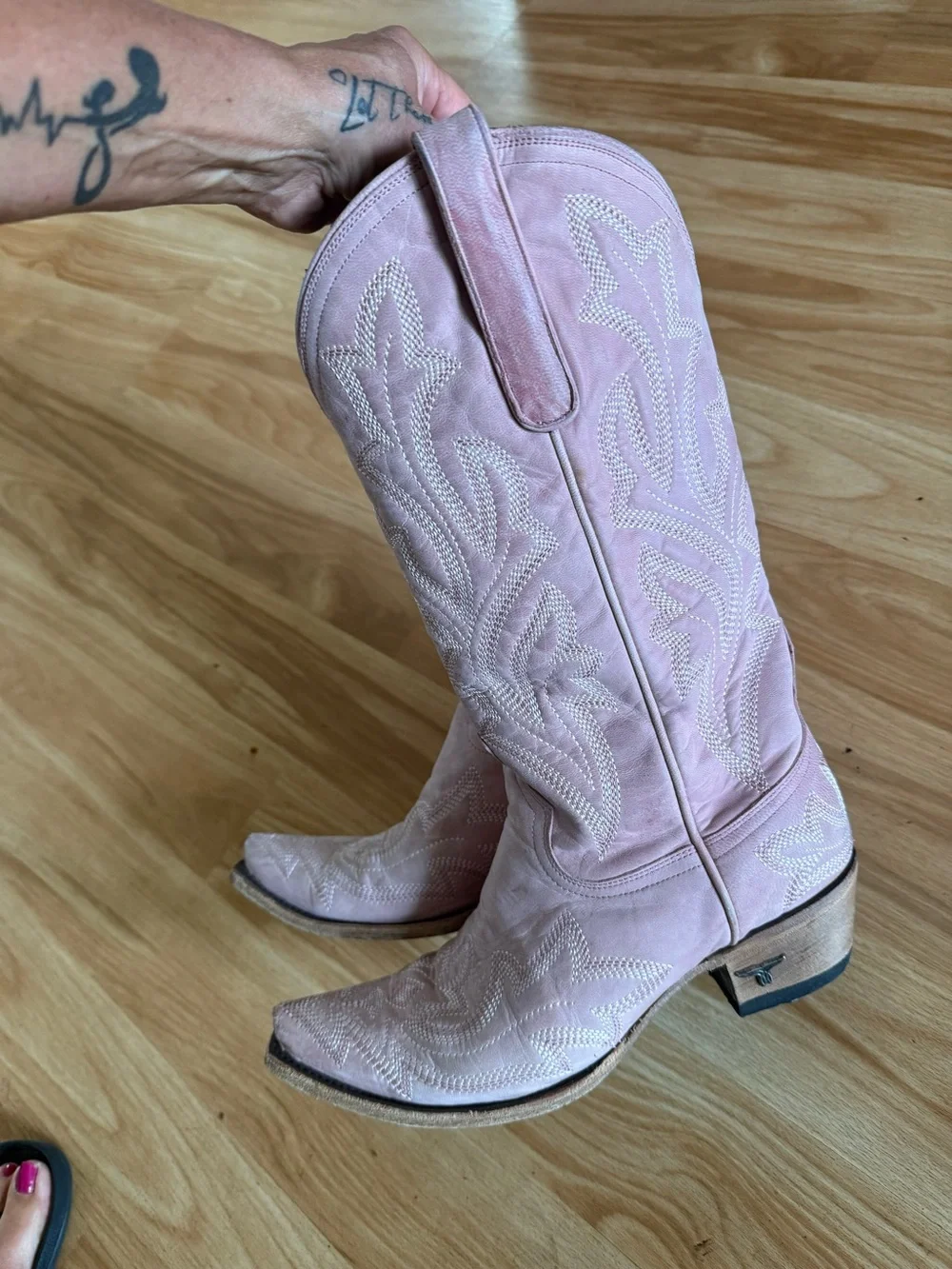 Ladies Lane Saratoga Western Cowboy Cowgirl Boots Snip Square Toe Blush Pink - 9